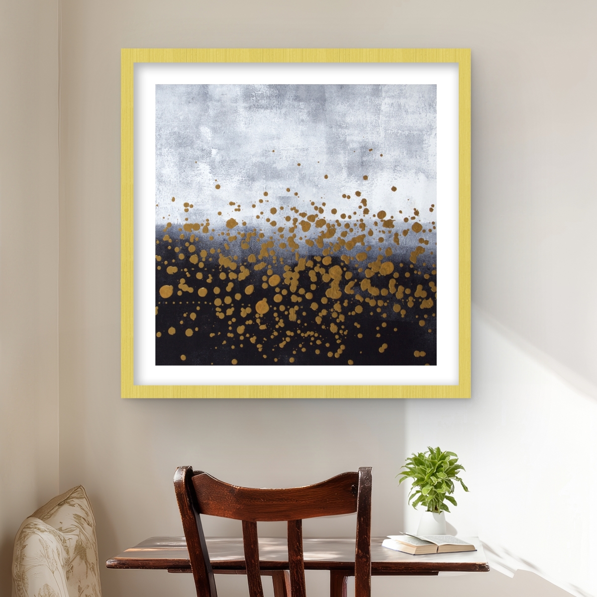 C1FM2424DVPU8A 24 x 24 in. Gold Paint Splash On Gray Background - Abstract Framed Print Wall Art