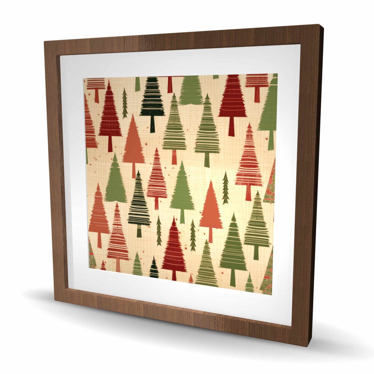 C1FM2424JB19MD Christmas Tree Pattern Red Framed Matted Print Wall Art - Home Decor - 24 x 24 in.