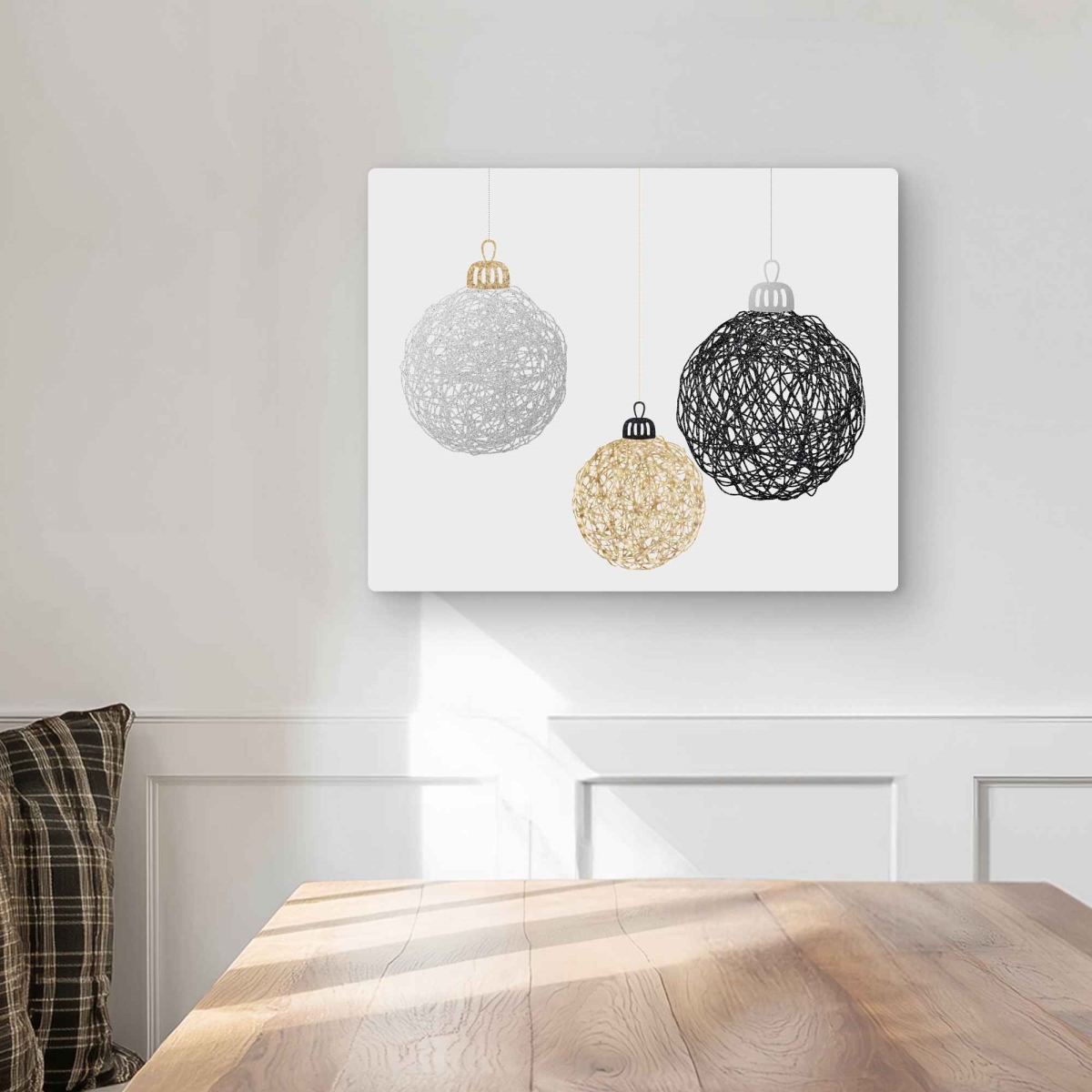 C1MP1620GYTEXN 16 x 20 in. Three Christmas Balls Wall Art - Modern Gold Metal Print