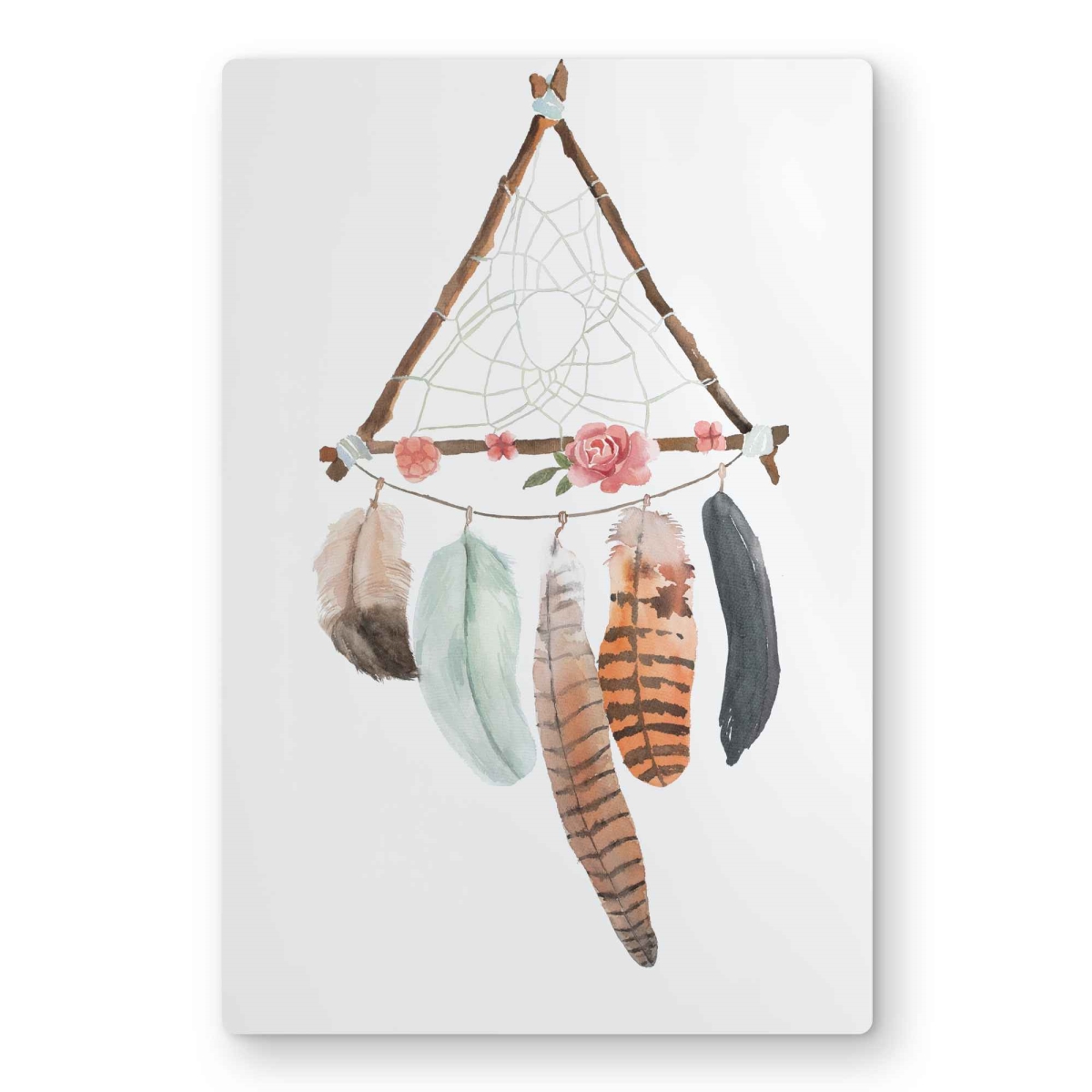C1MP1218LWPJ0K 12 x 18 in. Triangular Dream Catcher Wall Art - Feathers Brown Metal Print Decor