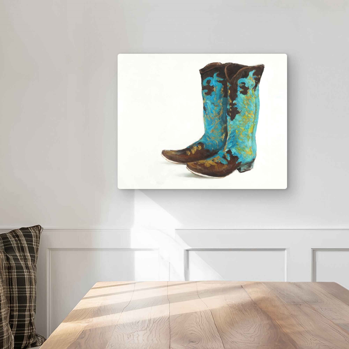 C1MP1620VBMV0D 16 x 20 in. Blue Cowboy Boots - Western Blue Metal Print Wall Art for Home Decor