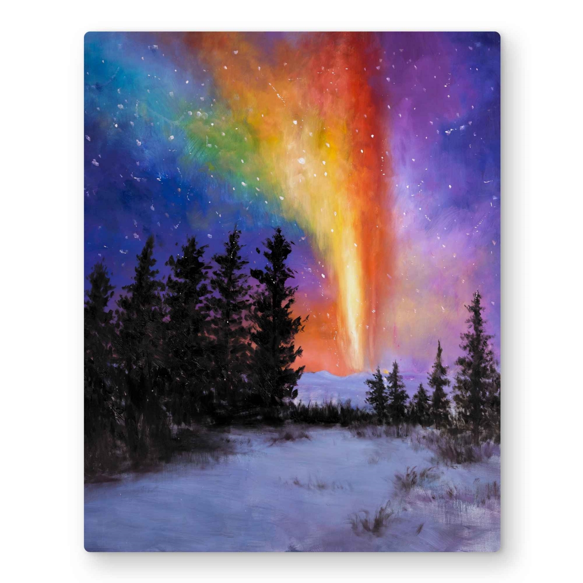 C1MP1620X93870 16 x 20 in. Aurora Borealis in the Forest Wall Art - Office Seasons Metal Print