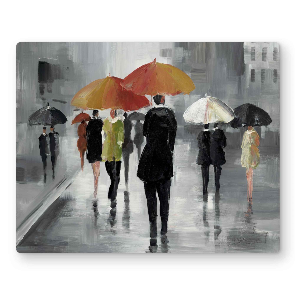 C1MP1620Z19CTZ 16 x 20 in. Street Scene with Umbrellas Wall Art - Contemporary Metal Print Decor