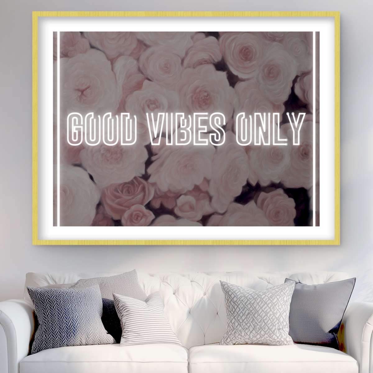 C1FM3648RF5J0I 36 x 48 in. Good Vibes Only Wall Art - Roses Wall Art - Pink Flowers Framed Print Decor