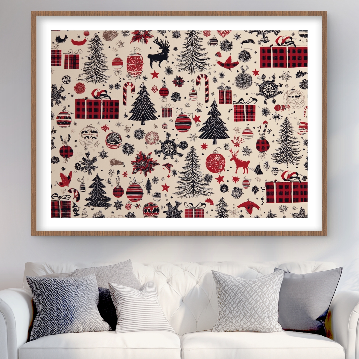 C1FM3648TUKVEG 36 x 48 in. Christmas Gift Pattern Red Framed Matted Print Wall Art - Home Decor