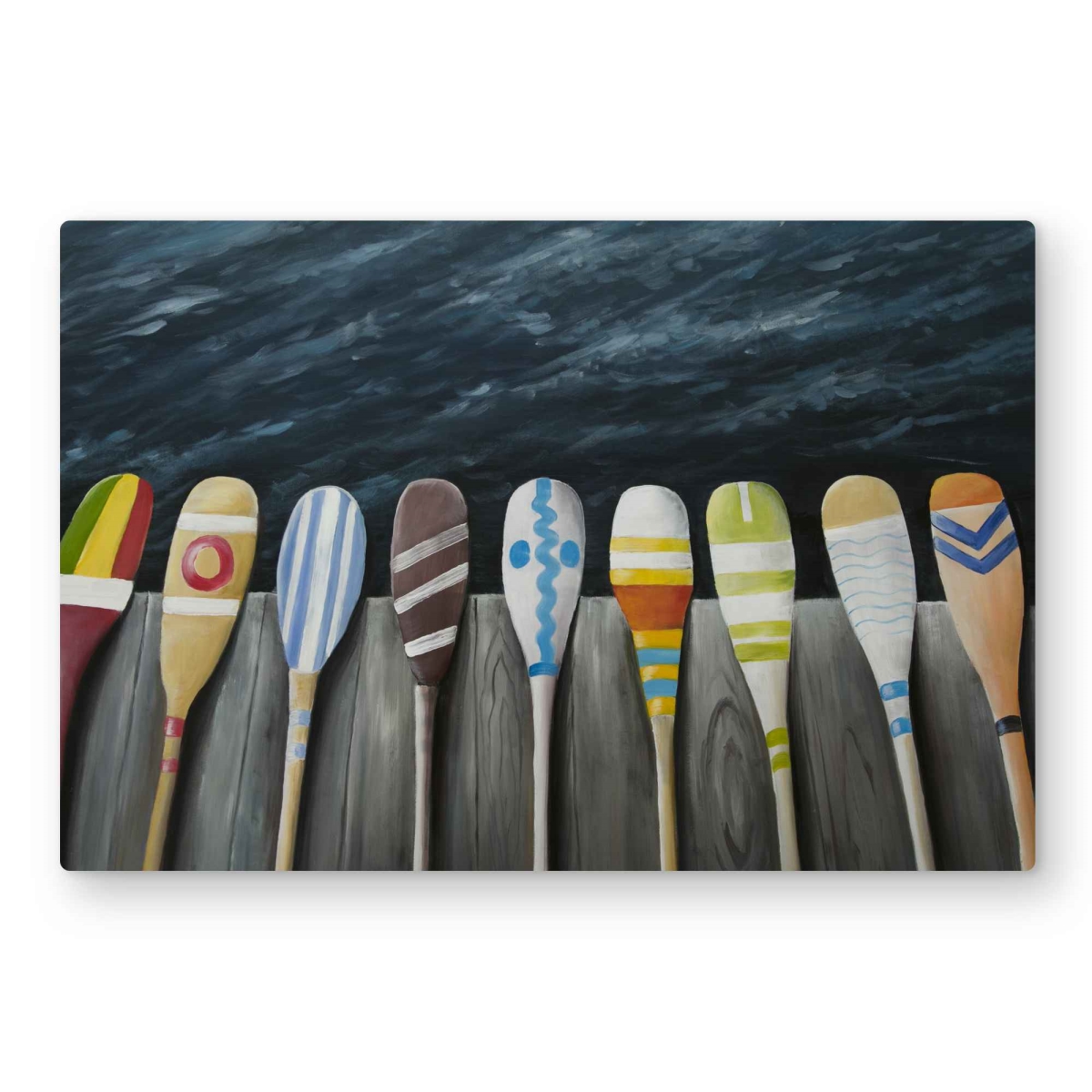 C1MP203021NX96 20 x 30 in. Colorful Paddles on the Dock Wall Art - Marine Bathroom Metal Print