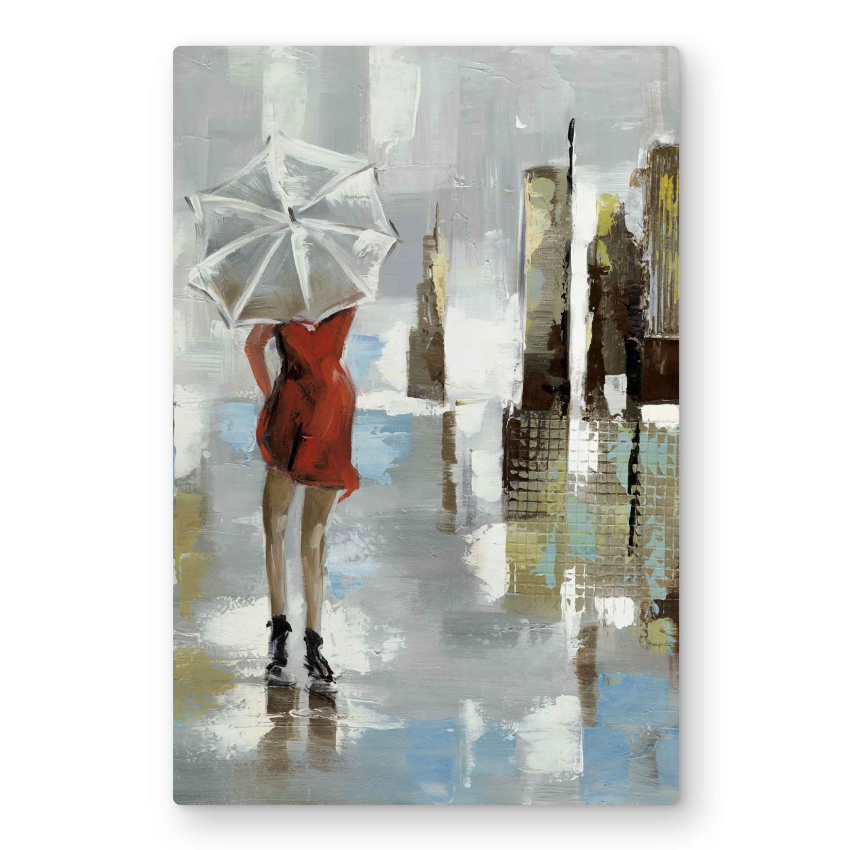 C1MP20302FK4Q9 20 x 30 in. Red Dress Woman Metal Print Wall Art - Scenic Livingroom Decor