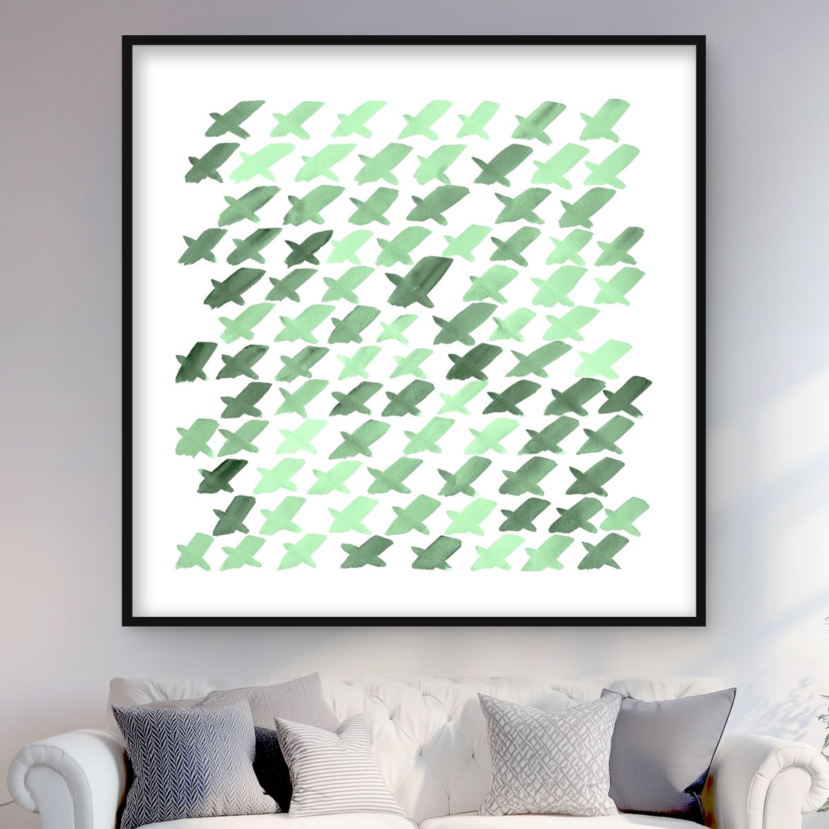 C1FM48488VQZ0I 48 x 48 in. Green Pattern x Abstract Neo Mint Framed Matted Print Wall Art