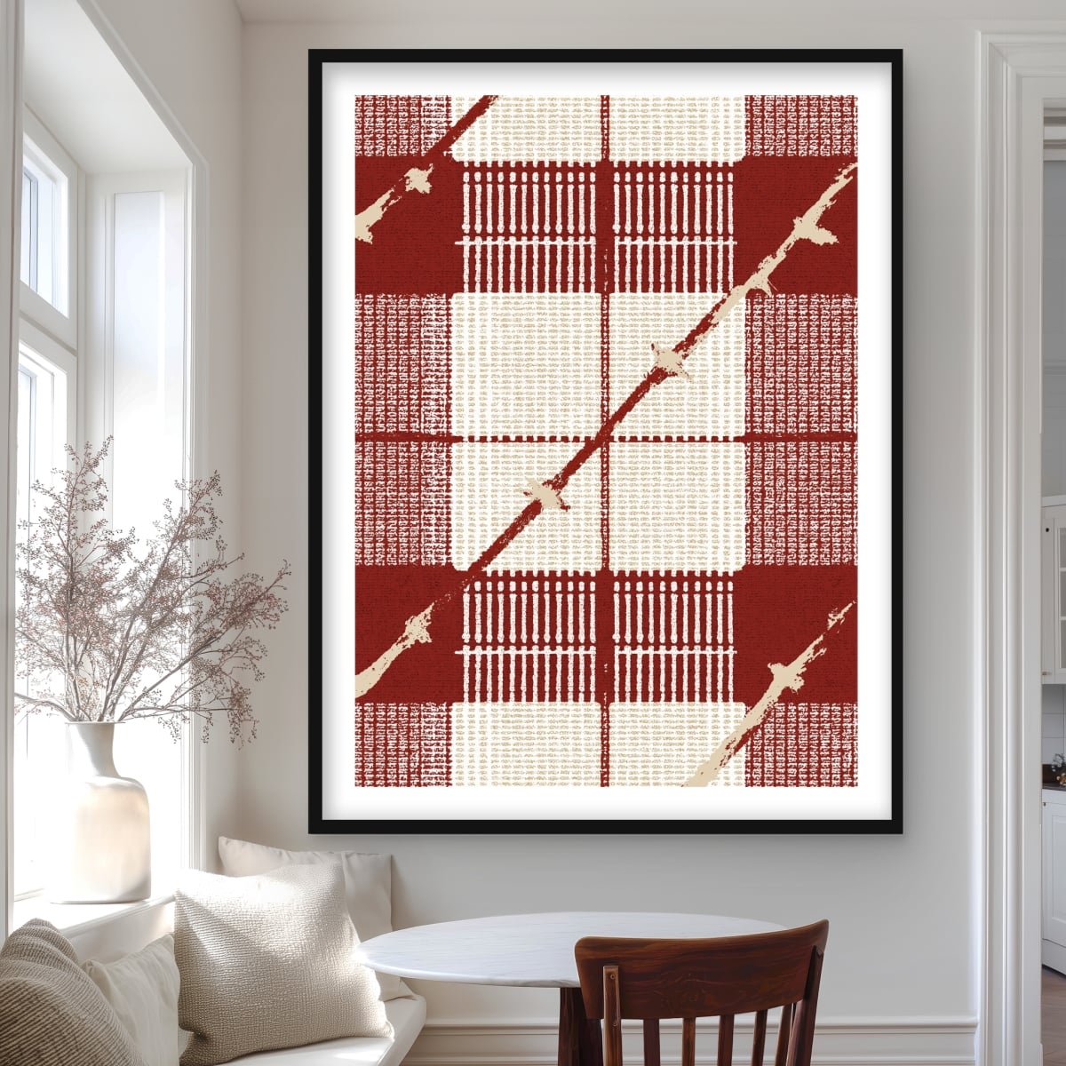 C1FM3648NX8F09 36 x 48 in. Red Square Pattern Gray Framed Matted Print Wall Art - Home Decor Art