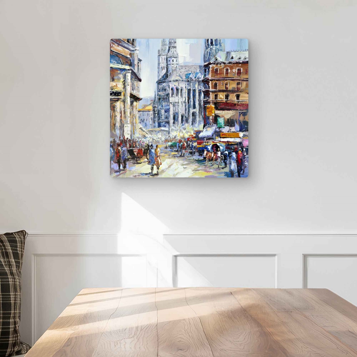 C1MP1616AF040V 16 x 16 in. Busy Street by A Sunny Day Wall Art - Office Scenic Metal Print