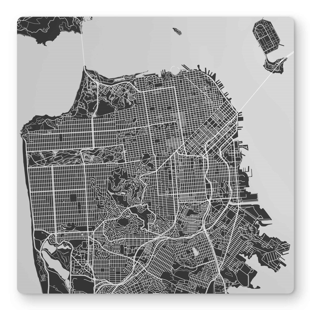 C1MP1616CNM61O 16 x 16 in. San Francisco City Plan - Industrial Metal Print Wall Art for Man Cave