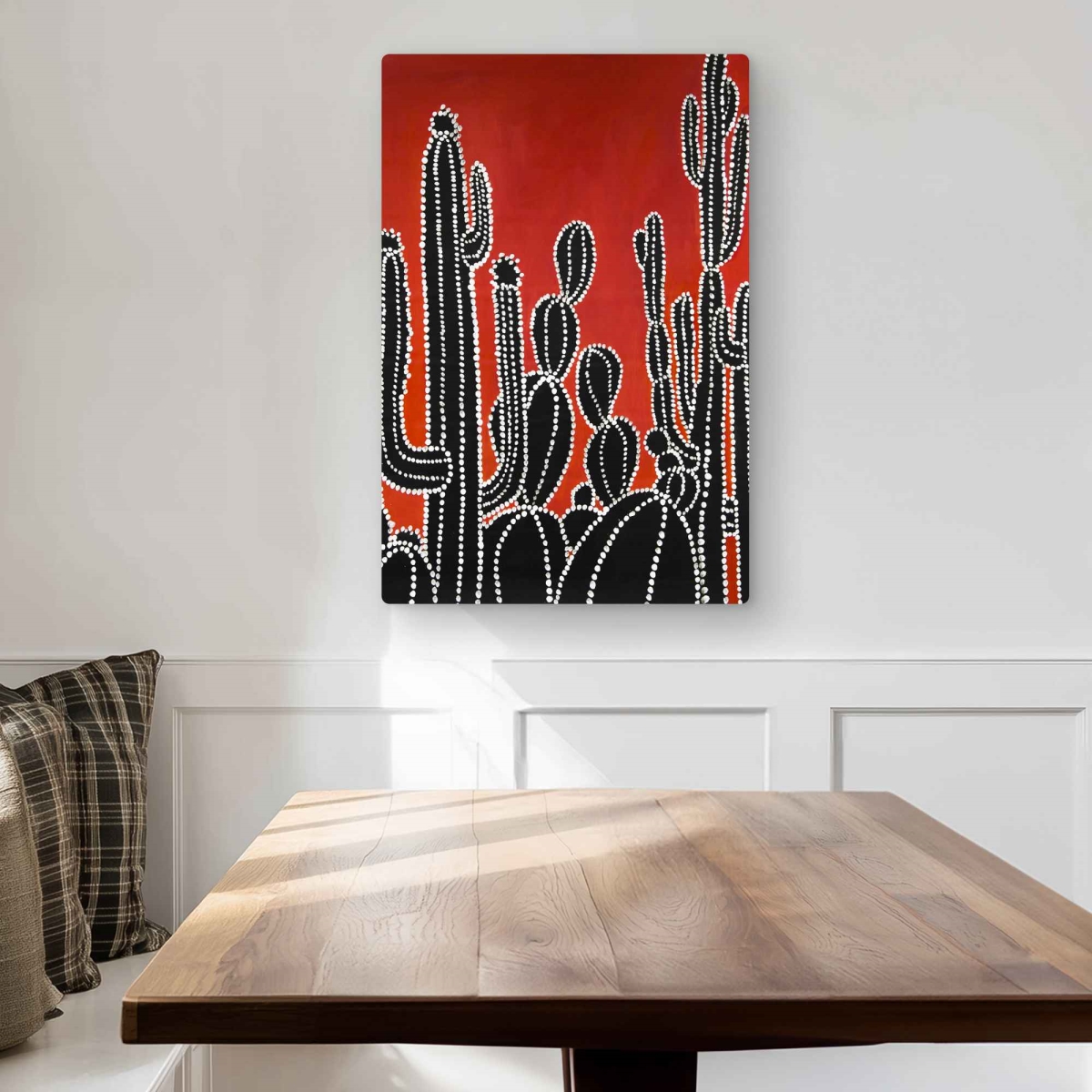 C1MP2030CFLE5G 20 x 30 in. Black Tall Cactus - Red Floral Metal Print Wall Art for Home Decor