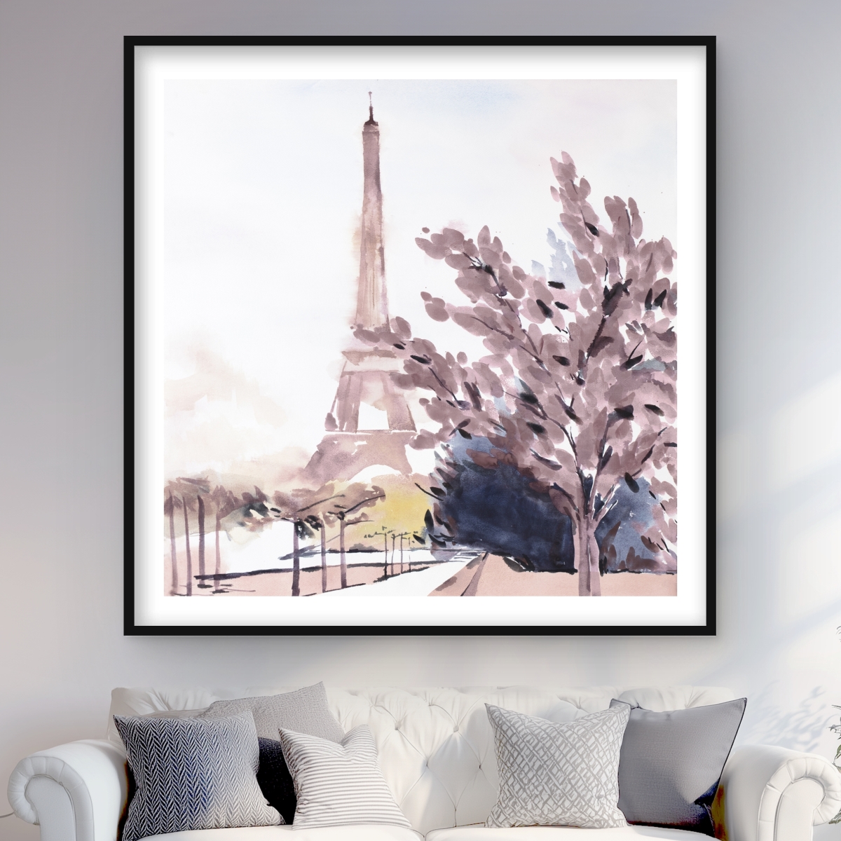 C1FM48484MLMHH 48 x 48 in. Paris & Eiffel Scene Framed Print Wall Art - Home Decor Bedroom Art