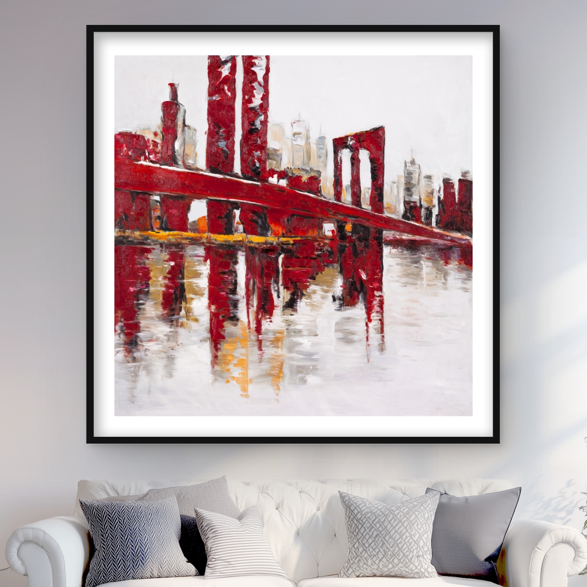 C1FM4848KUTOZS 48 x 48 in. Abstract & Industrial Red Bridge - Modern Framed Print Wall Art