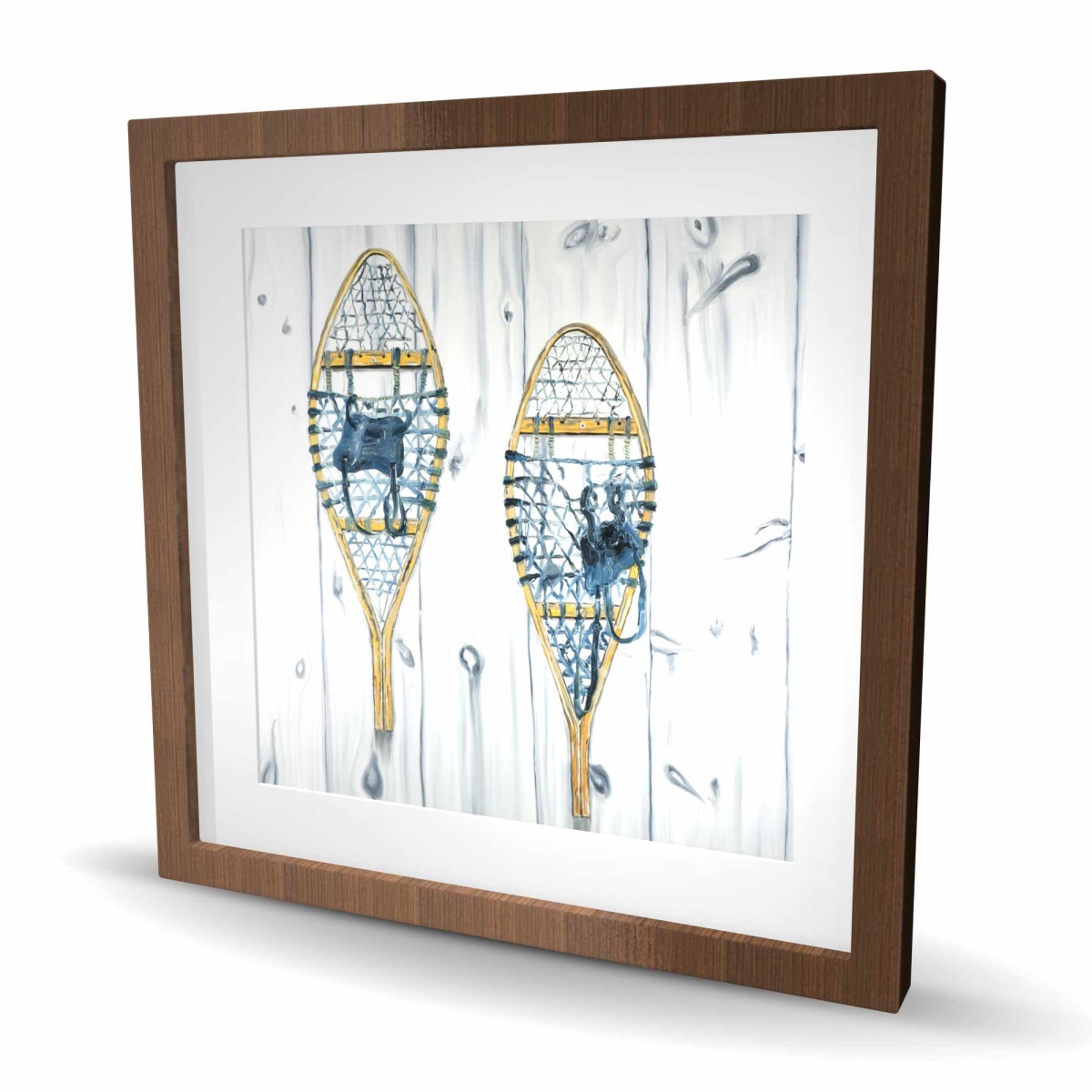 C1FM24243BD3J9 24 x 24 in. Vintage Wood Snowshoes Print Wall Art - Classic Blue Rustic Decor
