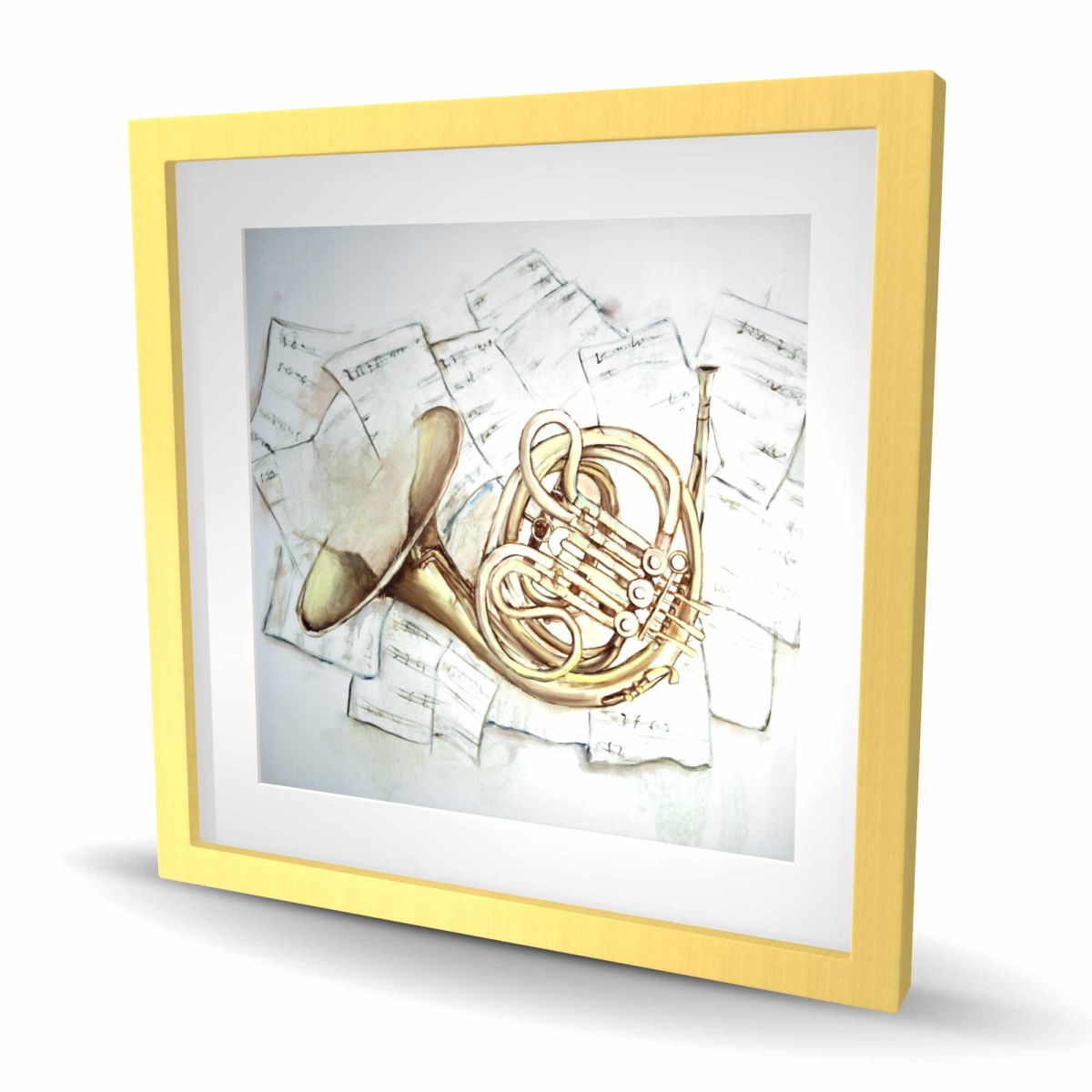 C1FM2424NSDX14 24 x 24 in. Horn On Music Sheet - Framed Matted Print Wall Art for Home Decor