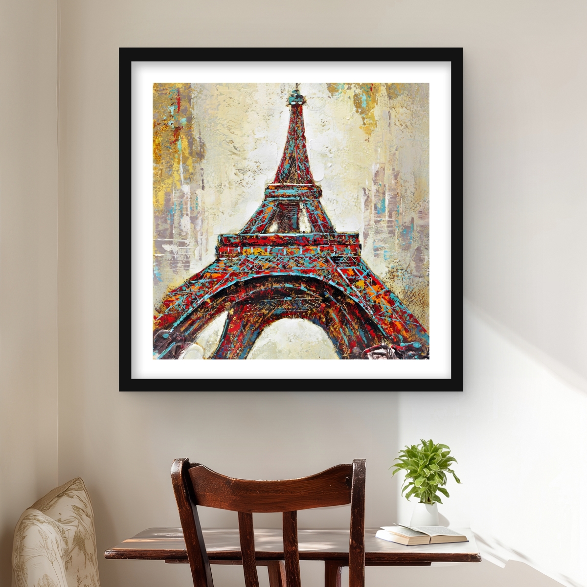 C1FM2424UQC7GP 24 x 24 in. Abstract Eiffel Tower - Turquoise Contemporary Framed Print Wall Art