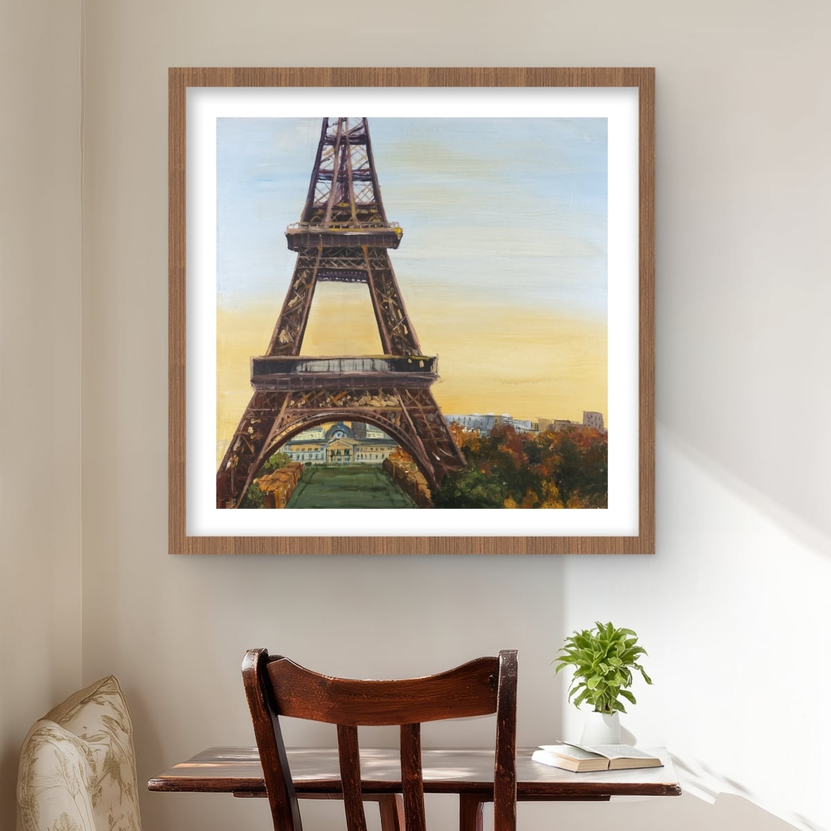C1FM2424Y0AMGU Eiffel Tower by Dawn - Framed Matted Print Wall Art - Home Decor - 24 x 24 in.