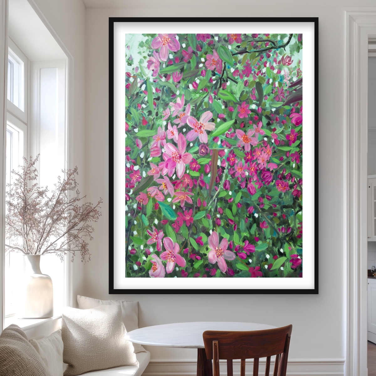 C1FM3648KO6D8W 36 x 48 in. Cherry Tree Blooming - Framed Matted Print Wall Art for Home Decor