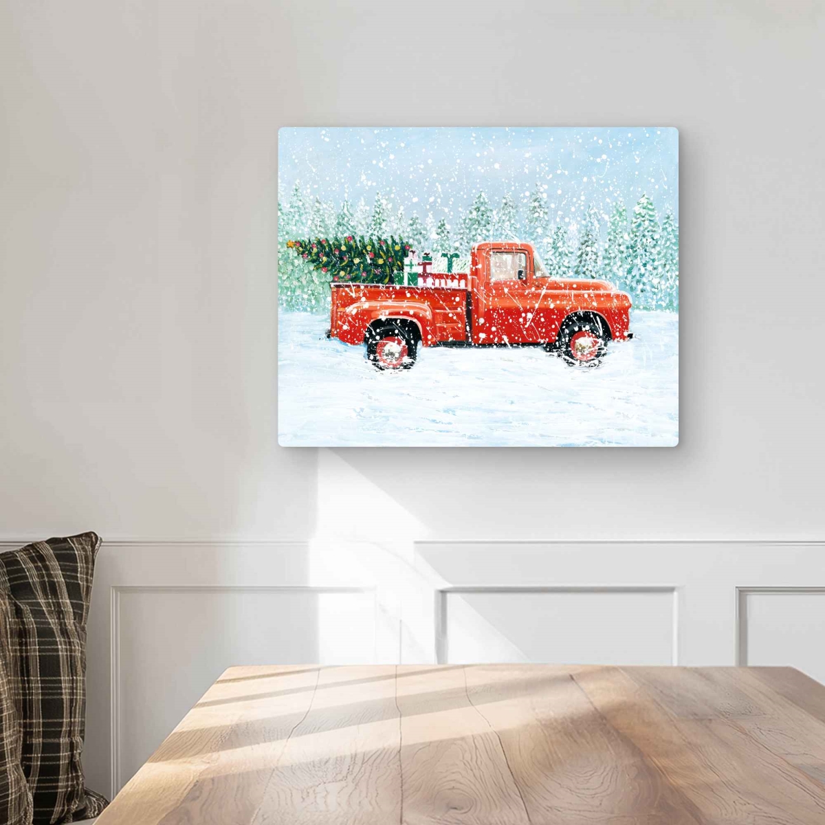 C1MP1620N02XXB 16 x 20 in. Christmas Tree Truck Wall Art - Red Living Room Metal Print Decor