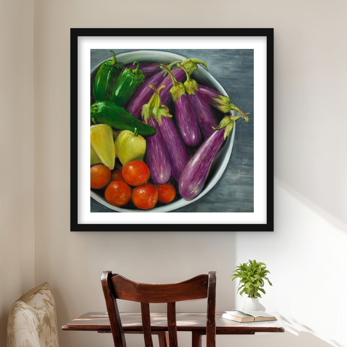 C1FM2424U8OB57 24 x 24 in. Bowl of Vegetables - Kitchen Still Life Print Wall Art for Home Decor