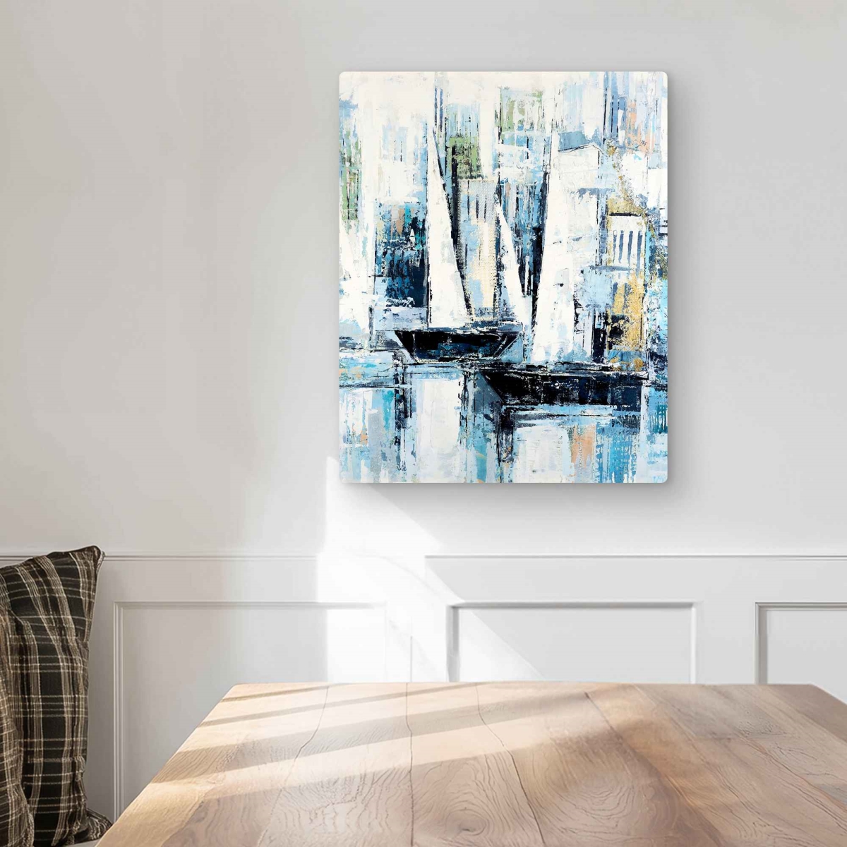 C1MP1620SNJYK4 16 x 20 in. Industrial Style Boats Wall Art - Modern Blue Metal Print