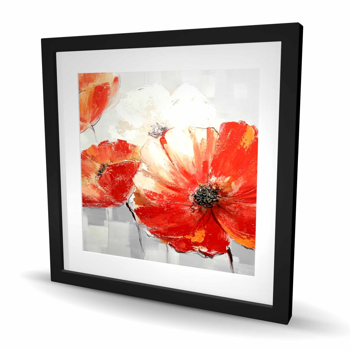 C1FM2424P4X9QC 24 x 24 in. Abstract Red Wild Flowers - Romantic Bedroom Framed Print Wall Art