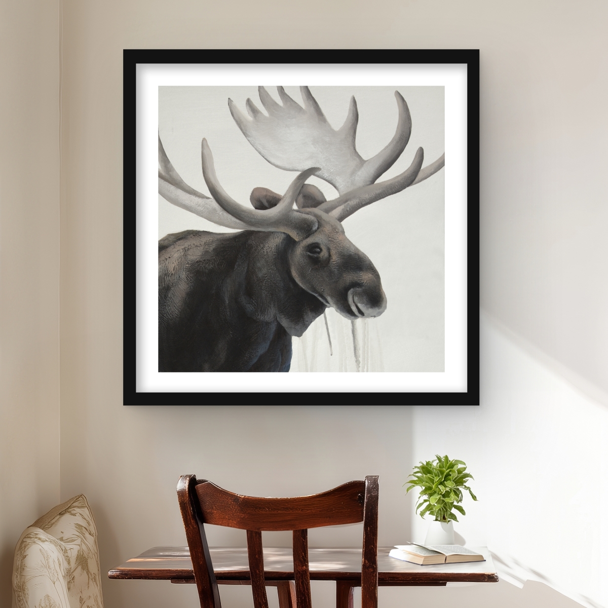 C1FM2424P5ZPH1 24 x 24 in. Rustic Moose - Brown Framed Matted Print Wall Art - Home Decor Art