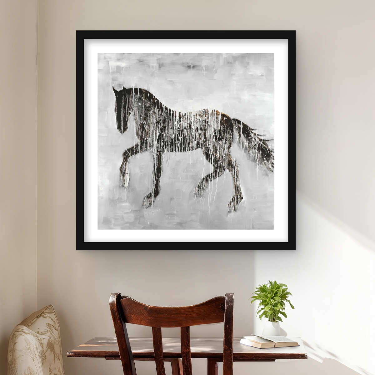 C1FM2424PFYSYE 24 x 24 in. Horse Brown Silhouette Print Wall Art - Black Western Framed Art