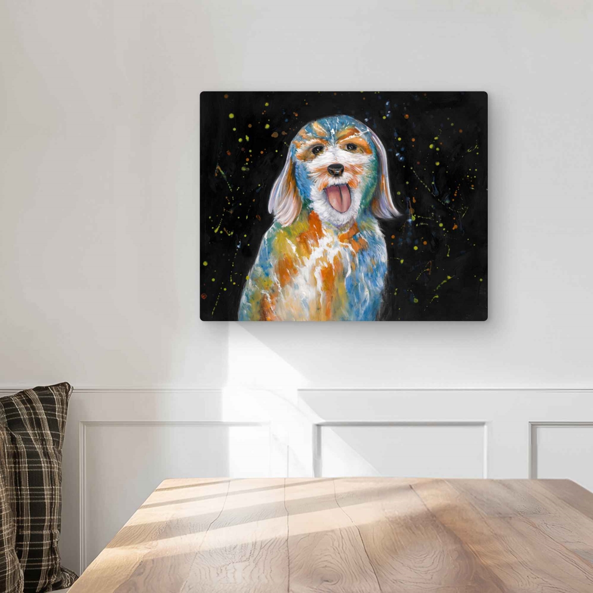 C1MP1620TUH0IW 16 x 20 in. Abstract Labradoodle - Blue Dog Metal Print Wall Art for Home Decor
