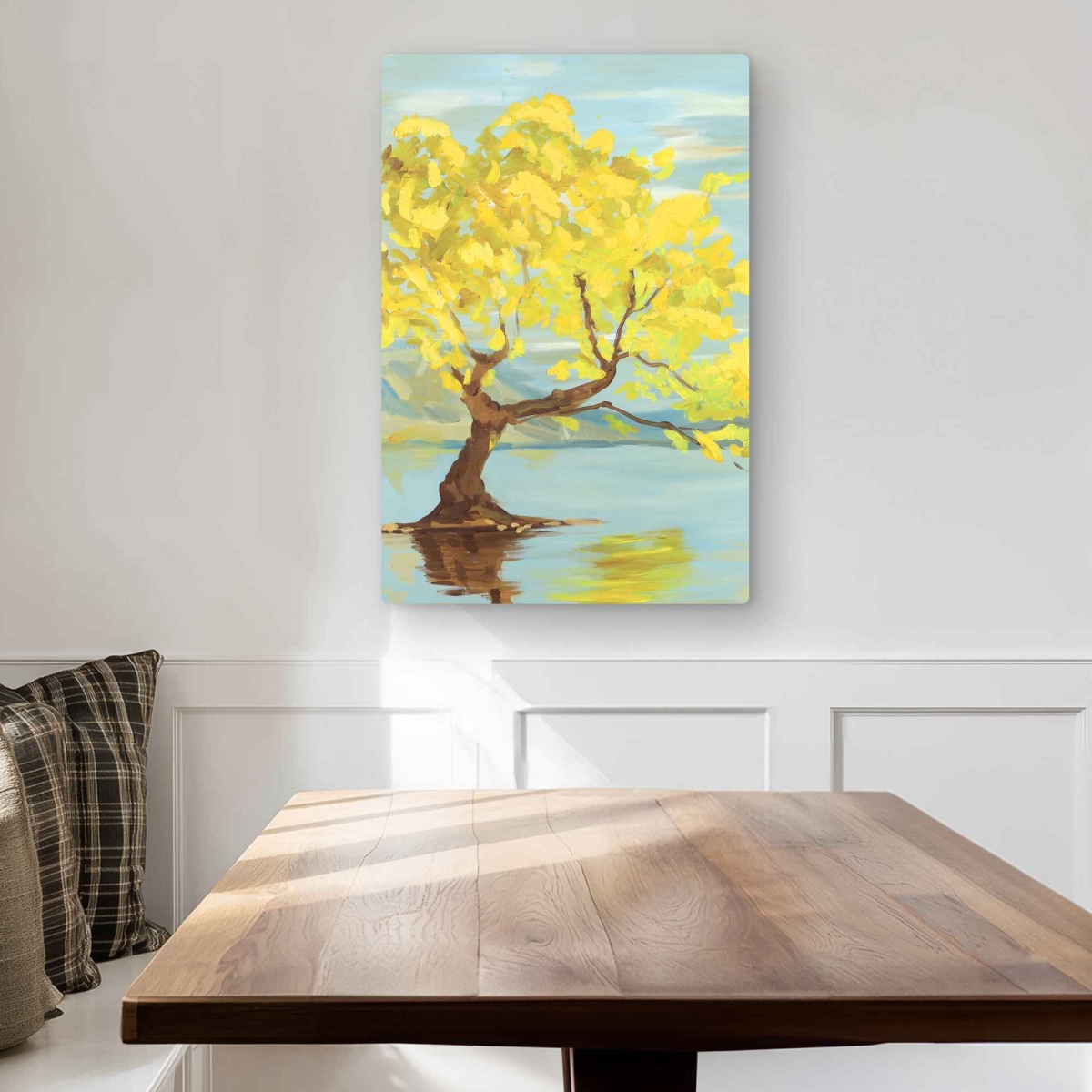 C1MP20303JFQQR 20 x 30 in. Spring Landscape Tree In Lake Wall Art - Modern Brown Metal Print