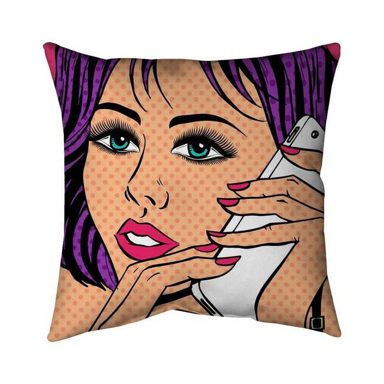 20 x 20 in. Pop Art Style Lady on Phone-Double Sided Print Indoor Pillow