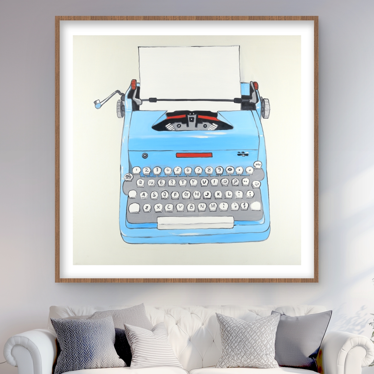 C1FM484879CLZ1 48 x 48 in. Blue Typewriter Machine Print Wall Art - Framed Matted Home Decor