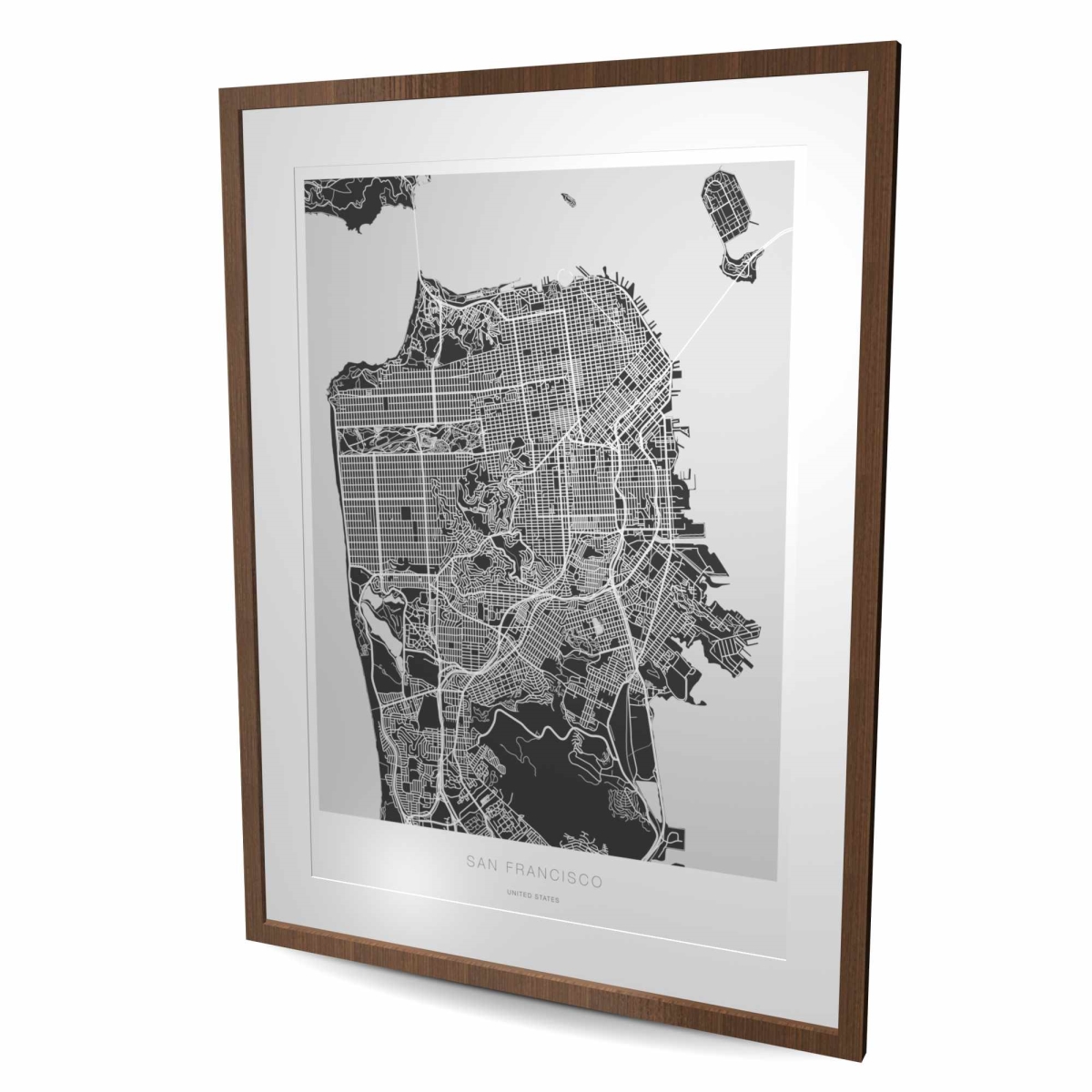 C1FM3648STD9VP 36 x 48 in. San Francisco Graphic Map - Industrial Gray Framed Print Wall Art