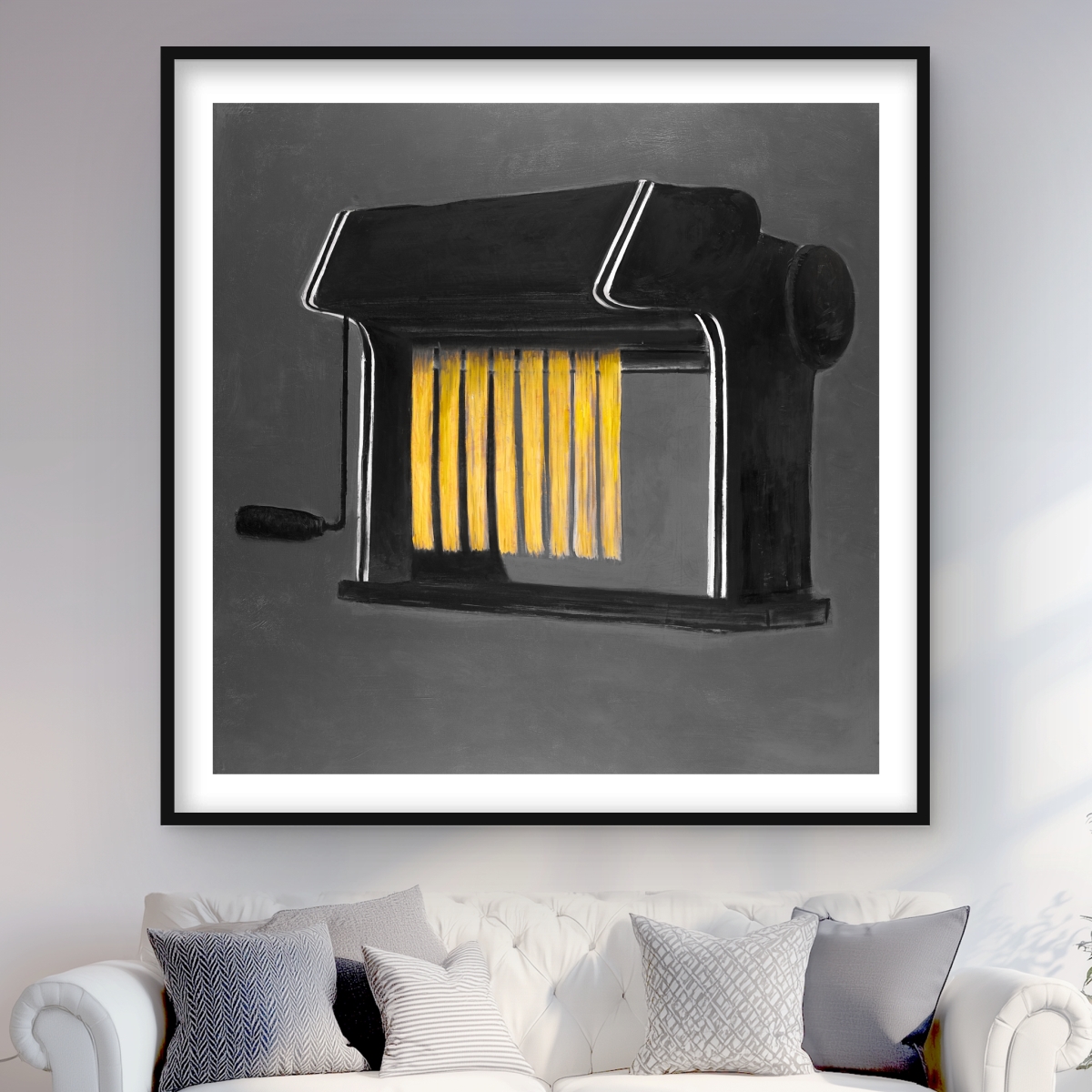 C1FM4848D1BIHA 48 x 48 in. Fresh Pasta Machine - Black Framed Matted Print Wall Art - Home Decor