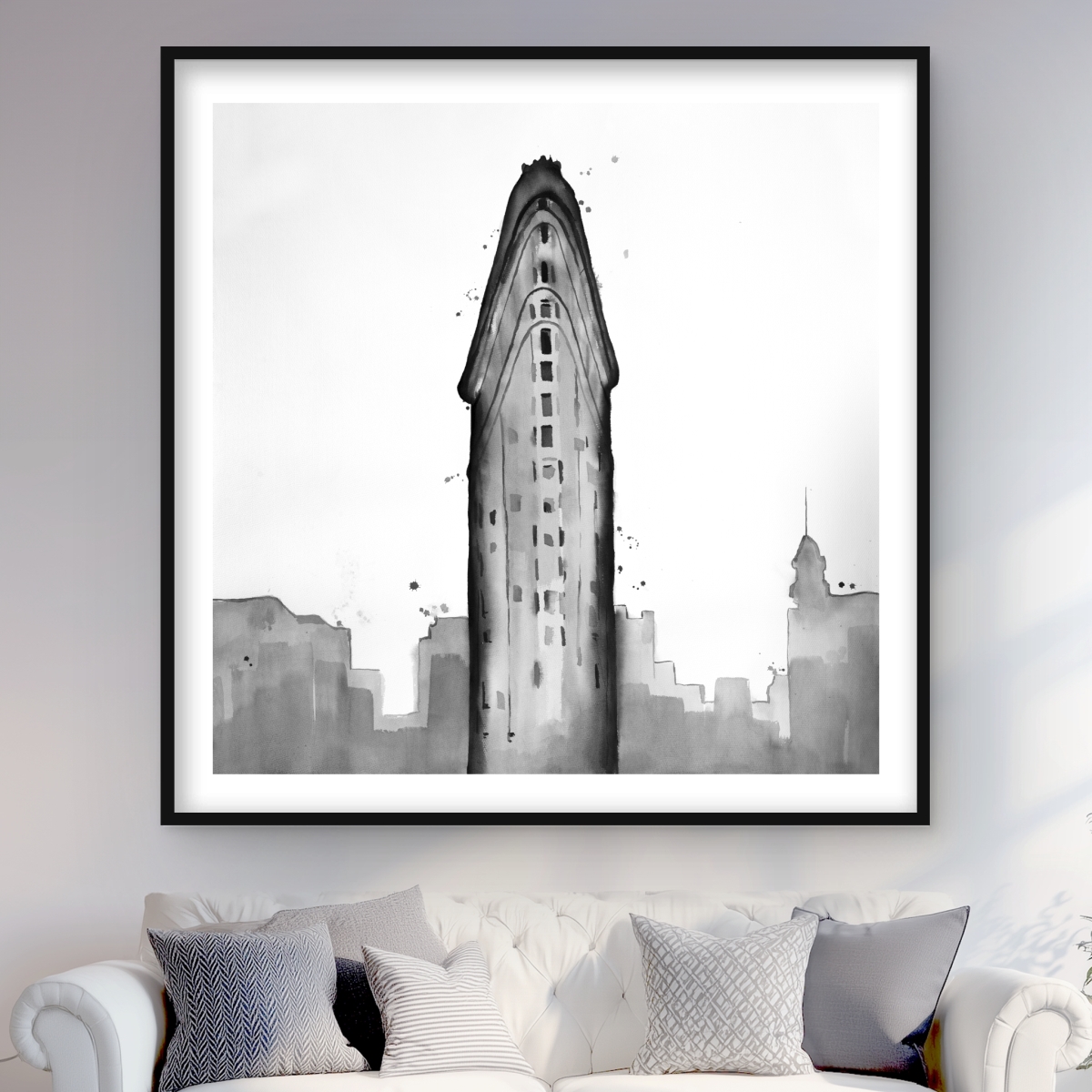 C1FM4848DDZISP 48 x 48 in. Flatiron Building Gray Framed Matted Print Wall Art - Home Decor Art