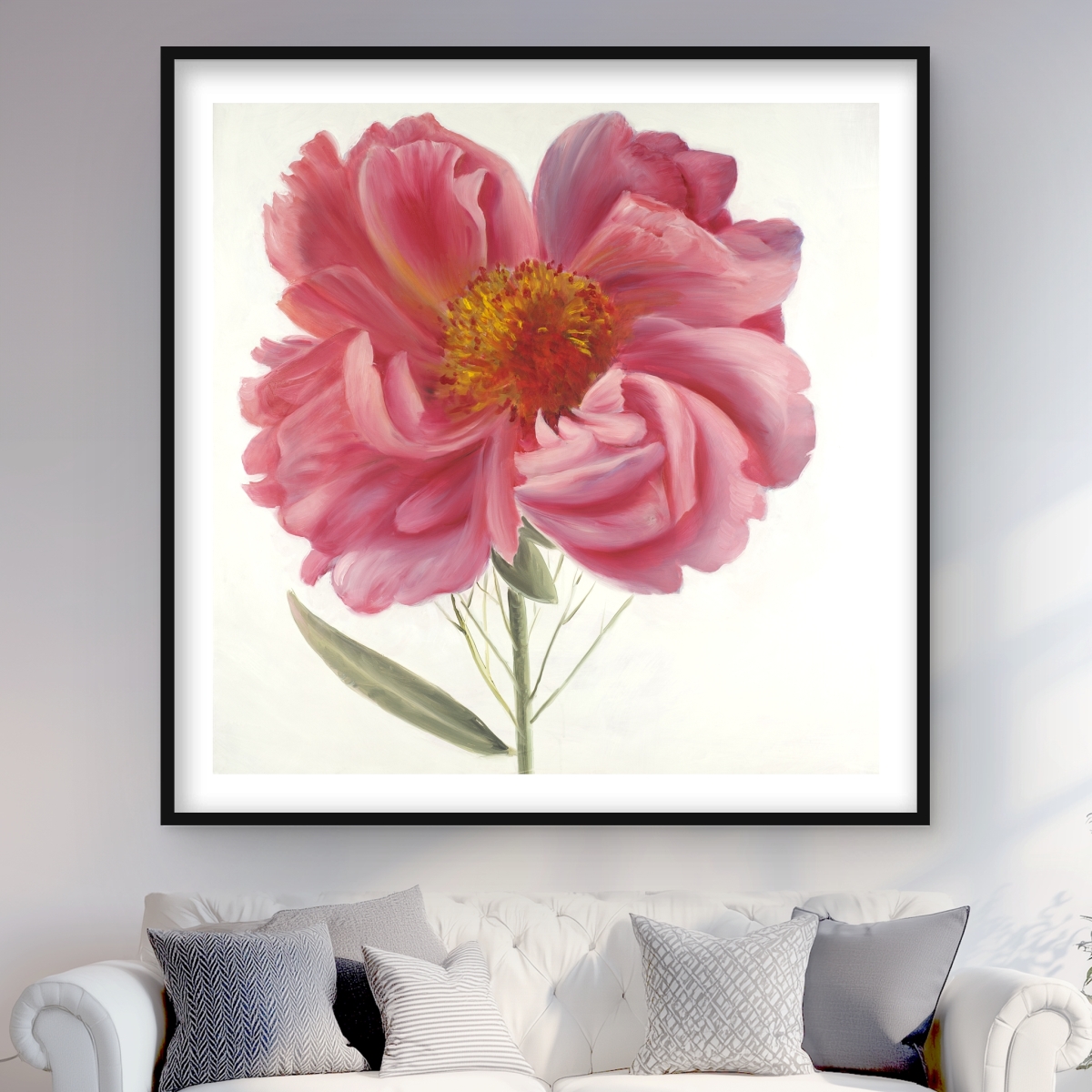 C1FM4848G1A2WJ 48 x 48 in. Pink Peony Flower Print Wall Art - Orange Floral Home Decor Art