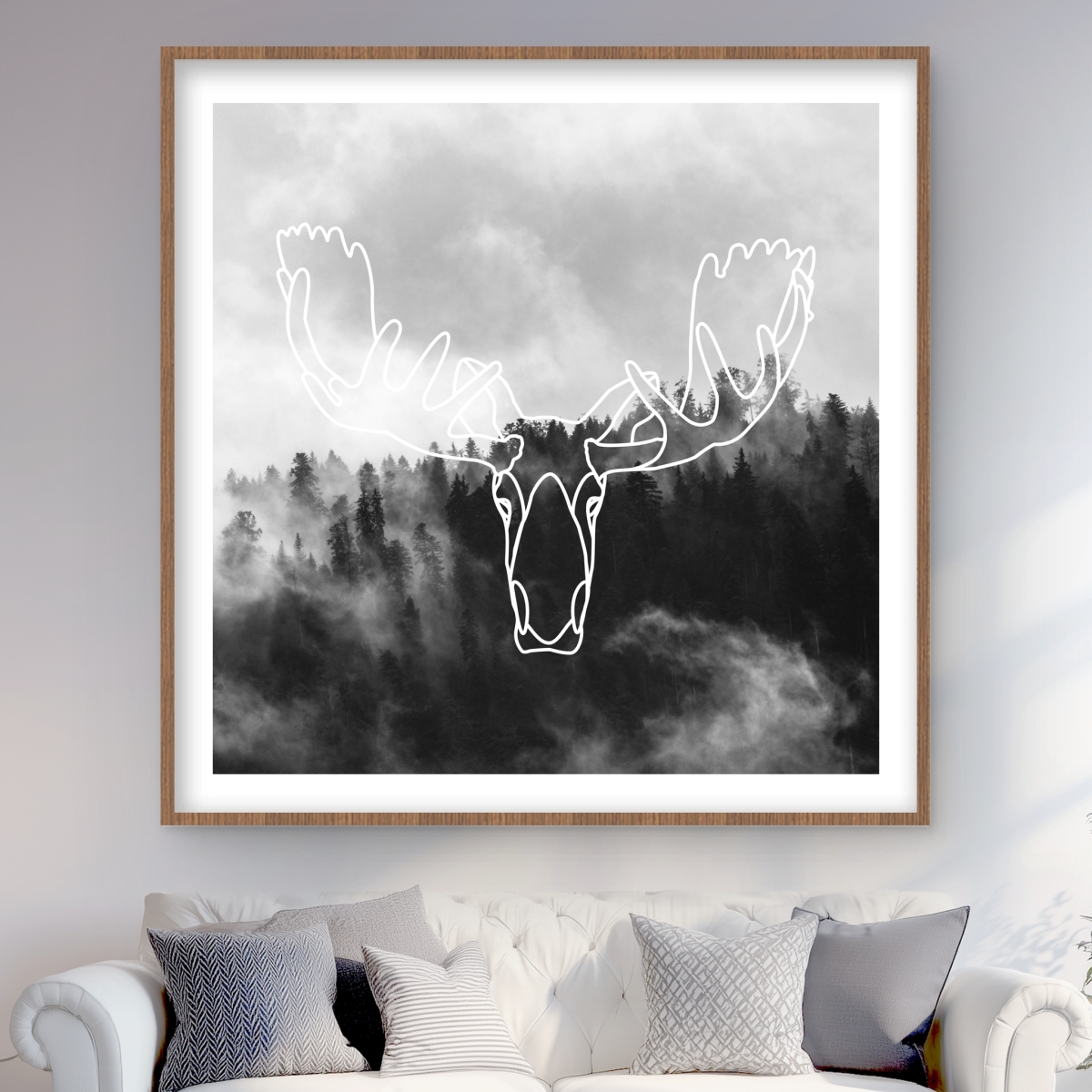 C1FM48483QOR8Y 48 x 48 in. Minimalist Moose Head Print Wall Art - Gray Rustic Framed Art Decor