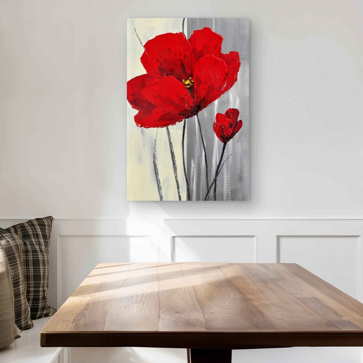 C1MP2030KT4K7B 20 x 30 in. Red Flowers On Gray Background Wall Art - Floral Bedroom Metal Print