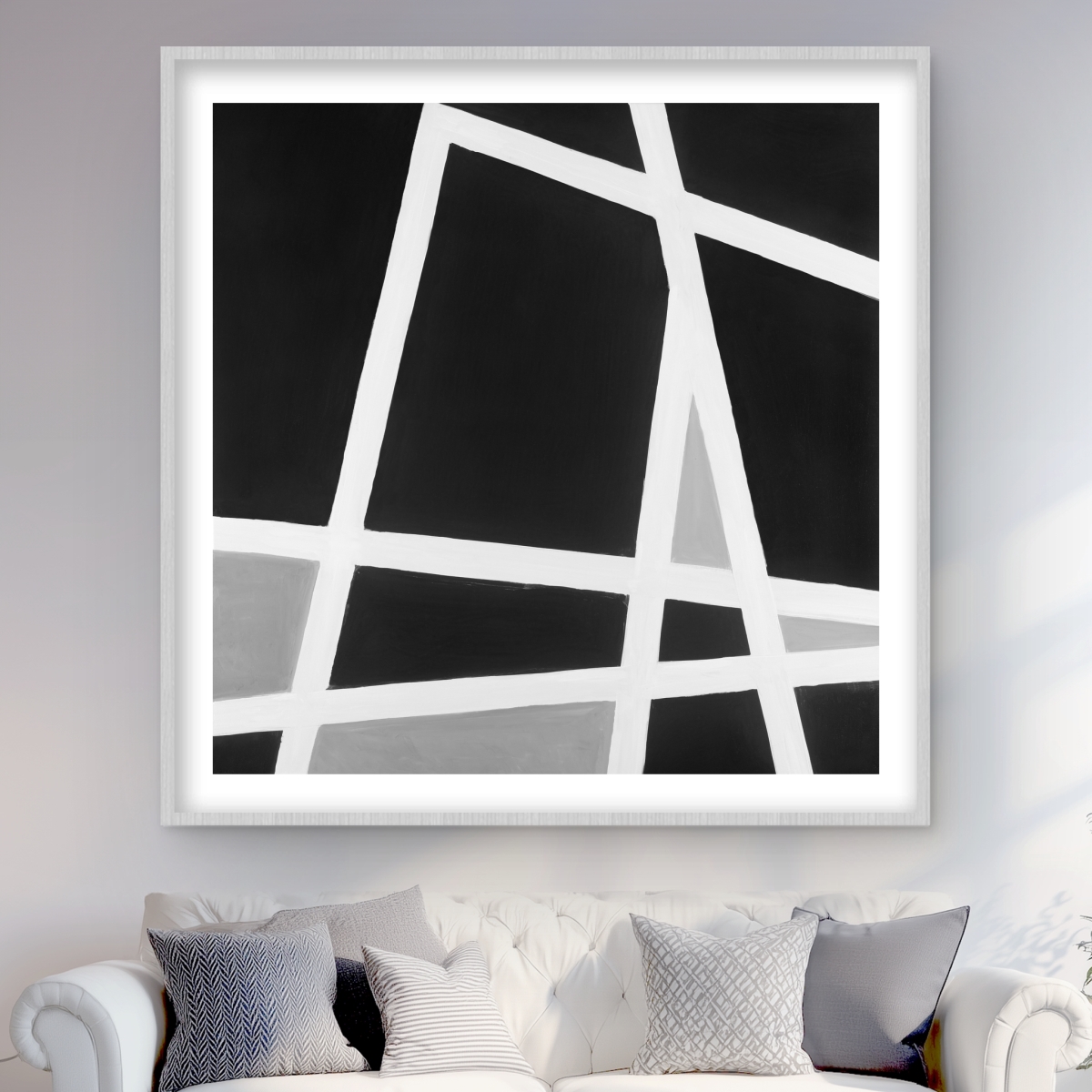 C1FM484880IUFA 48 x 48 in. Black & White Abstract Lines - Framed Print Wall Art for Home Decor