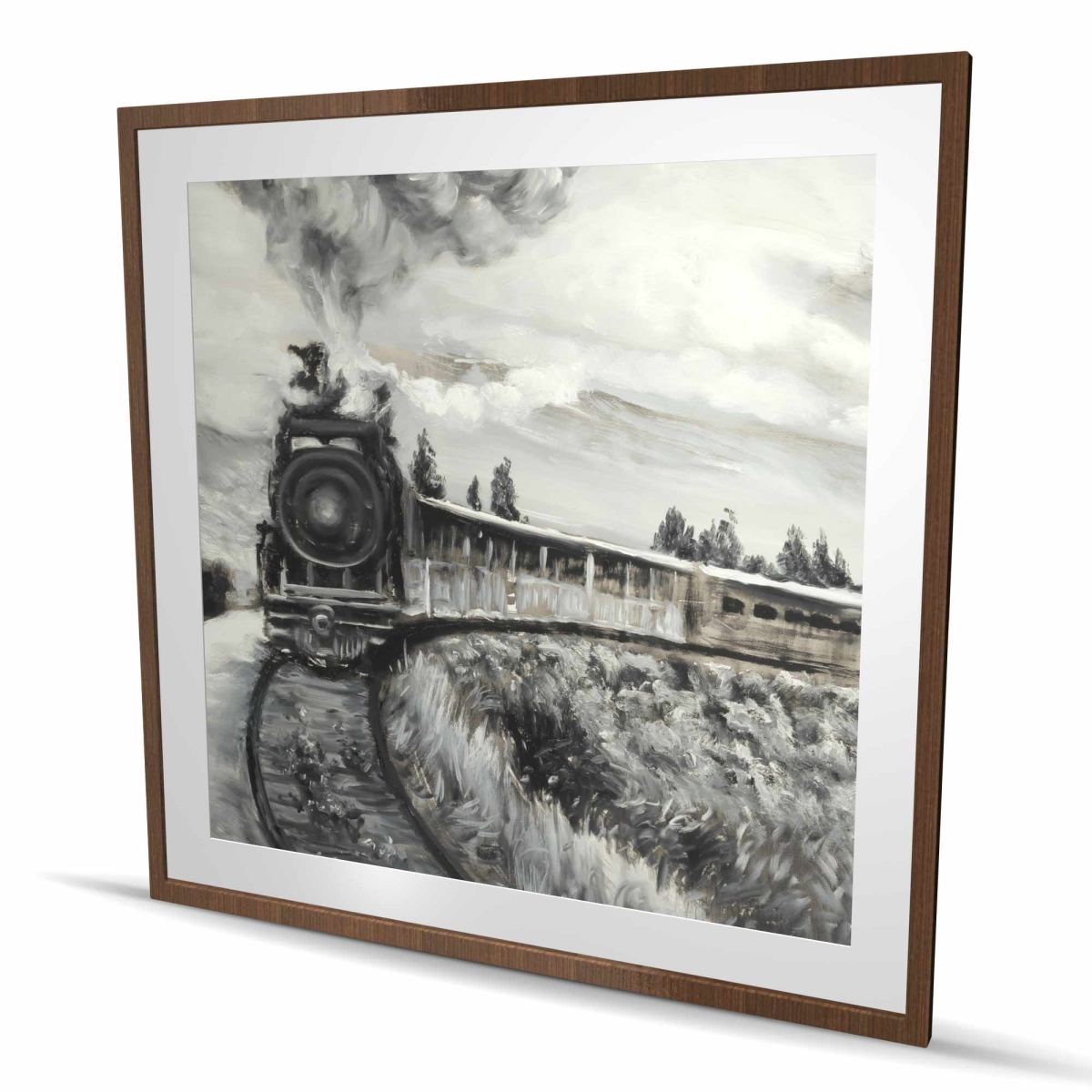 C1FM4848G8BFSL 48 x 48 in. Steam Engine Train - Framed Matted Print Wall Art for Home Decor