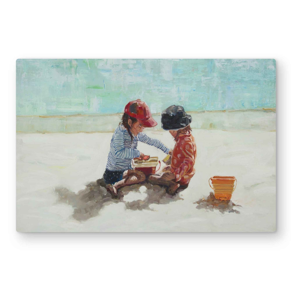 C1MP2030T686BD 20 x 30 in. Little Girls at the Beach - Blue Beach Metal Print Wall Art - Decor