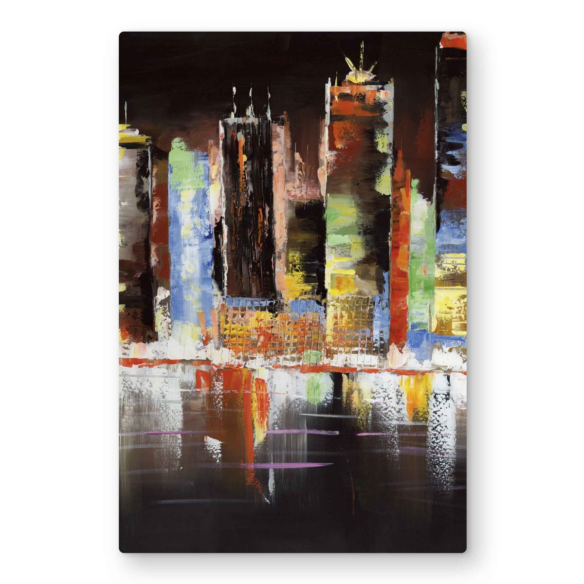 C1MP2030TXFOQY 20 x 30 in. Cityscape by Night - Industrial Metal Print Wall Art for Home Decor