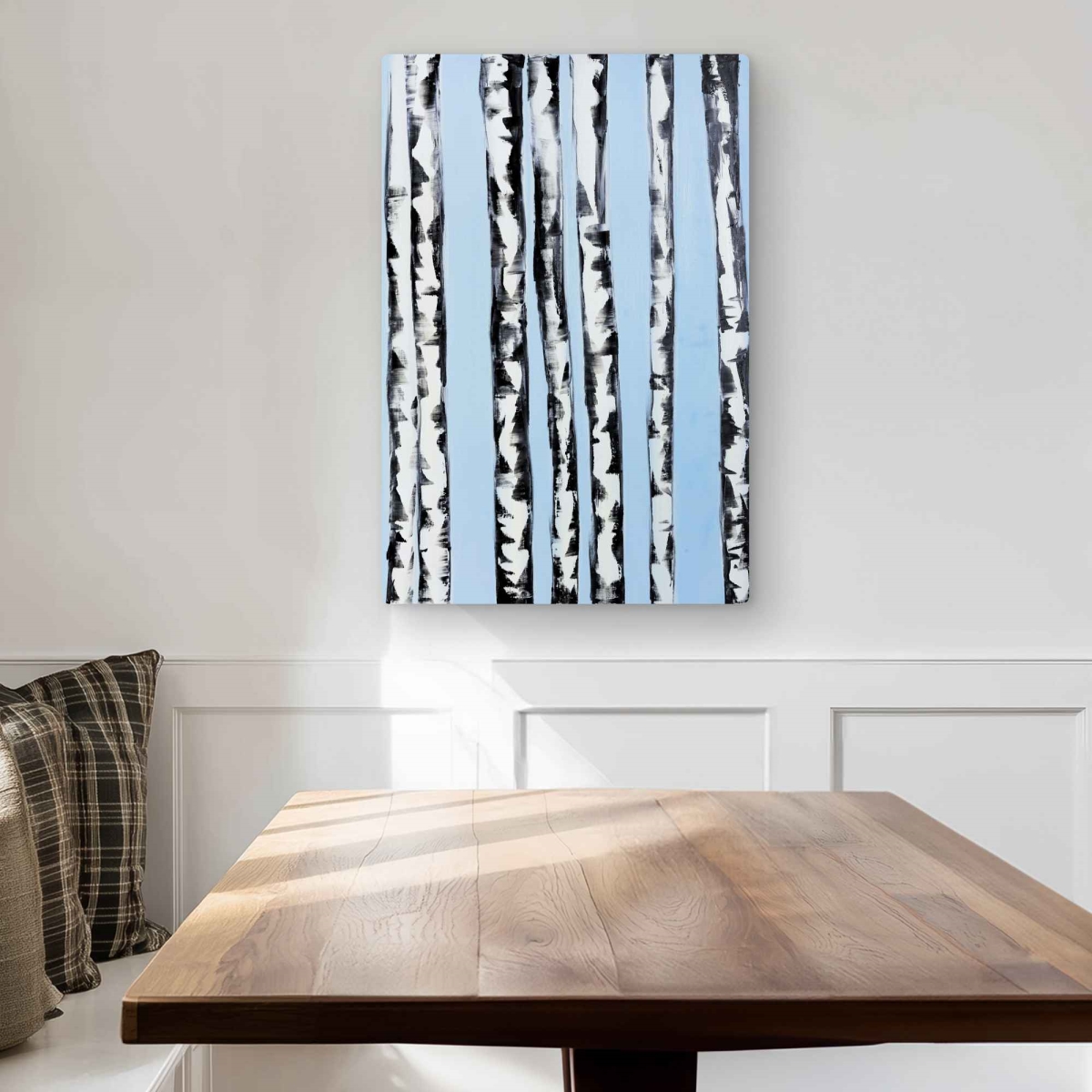 C1MP2030UF3M1T 20 x 30 in. Birches On A Blue Background - Metal Print Wall Art for Living Room