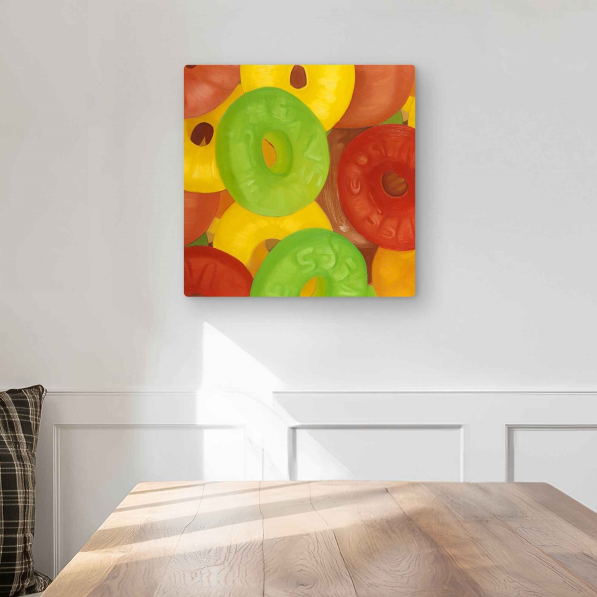 C1MP1616V5P1DD 16 x 16 in. Colorful Jujubes Wall Art - Yellow Still Life Metal Print