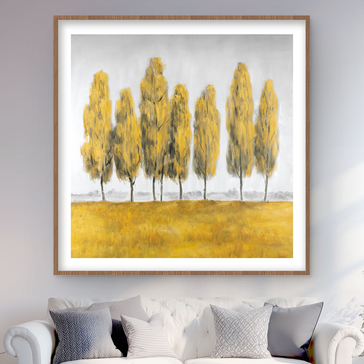 C1FM4848LMQAAA 48 x 48 in. Abstract Yellow Trees - Framed Matted Print Wall Art for Home Decor
