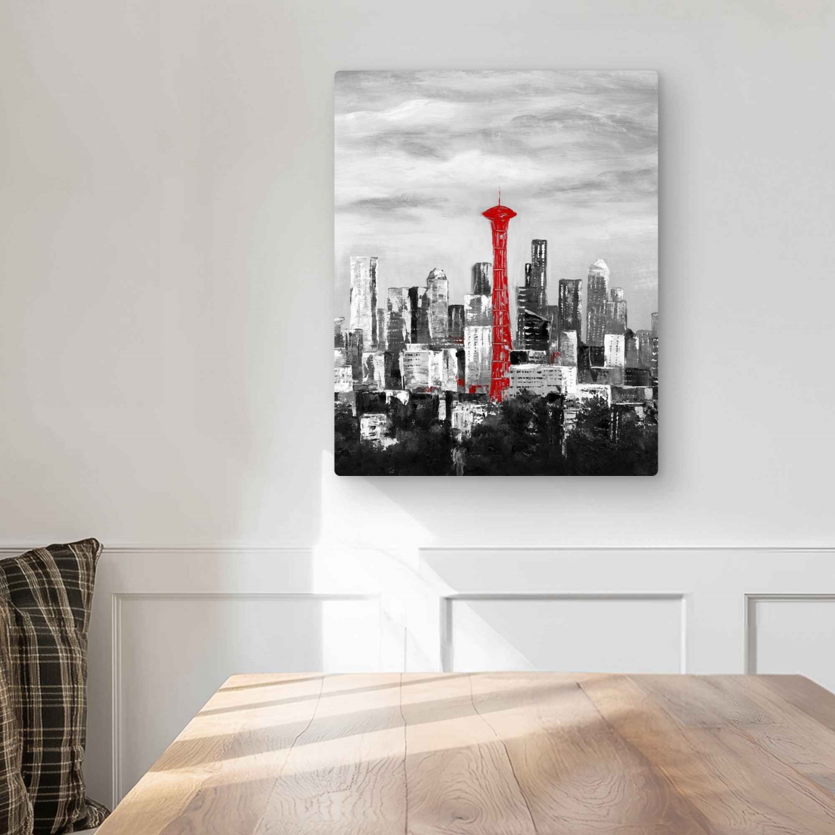 C1MP16205RF8LH 16 x 20 in. Space Needle In Red Wall Art - Bedroom Cities Metal Print