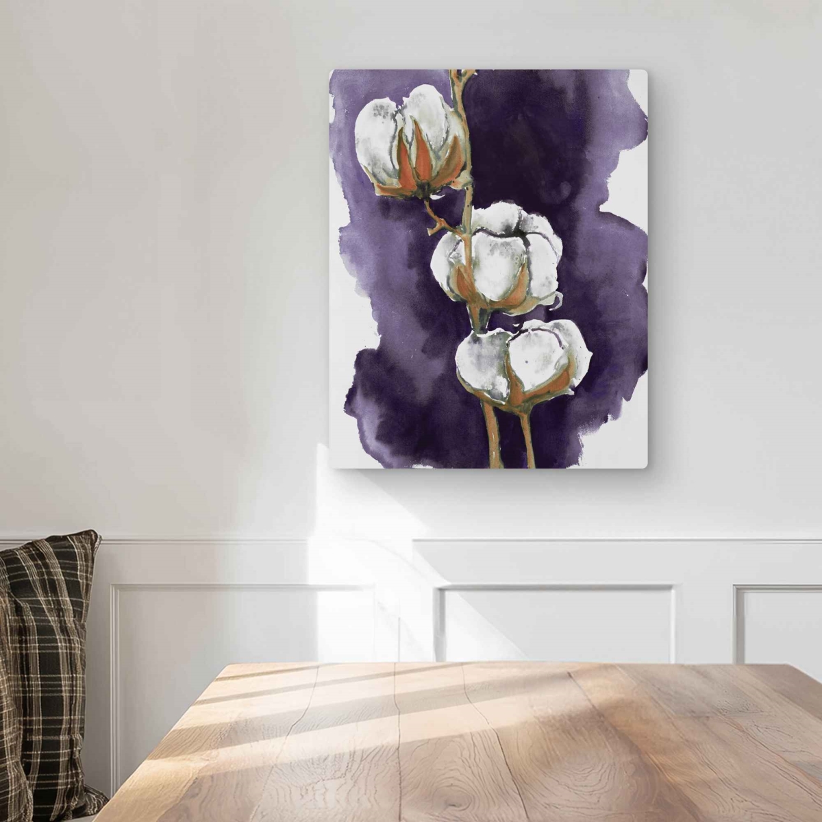 C1MP1620CGQROV 16 x 20 in. Watercolor Purple Cotton Flowers Wall Art - Gray Metal Print Decor
