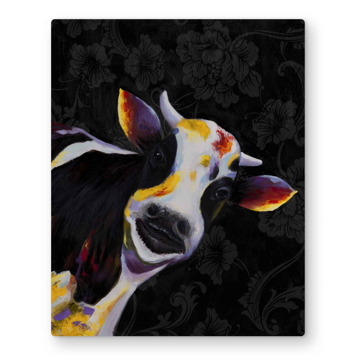 C1MP16206304T8 16 x 20 in. Funny Cow - Rustic Flowers Metal Print Wall Art for Home Decor