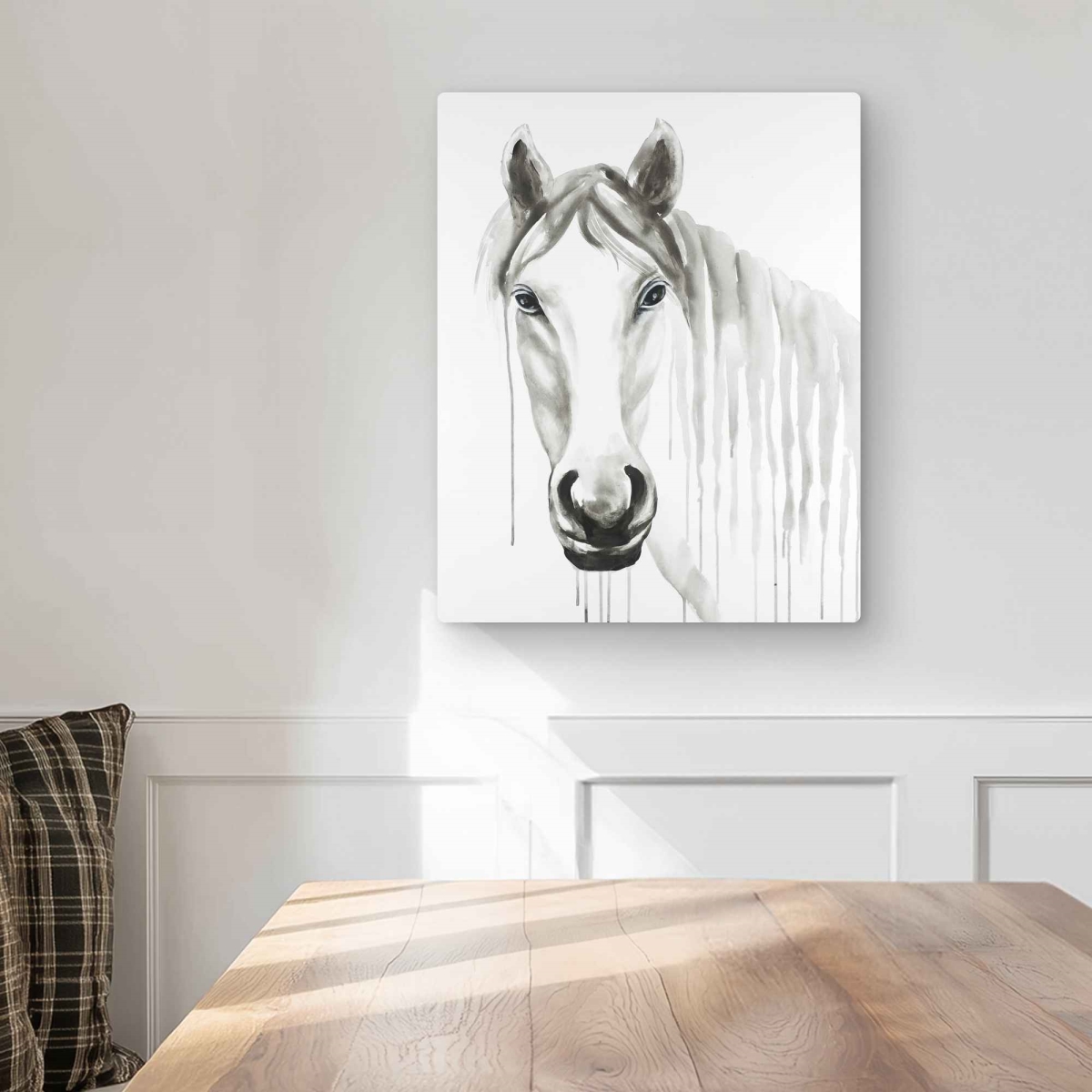 C1MP1620D9LOZF 16 x 20 in. Solitary White Horse - Elegant Metal Print Wall Art for Home Decor